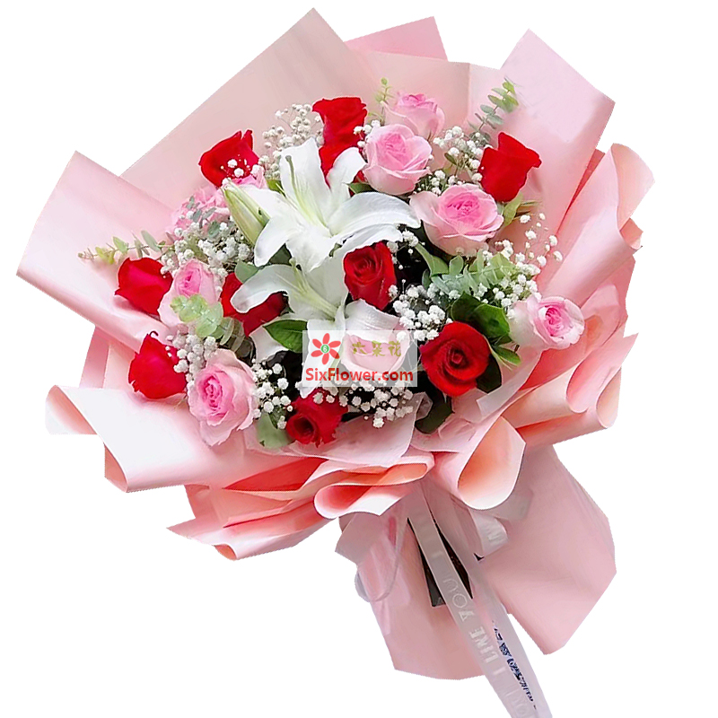 19朵玫瑰百合混搭，让所有的人都知道我爱你