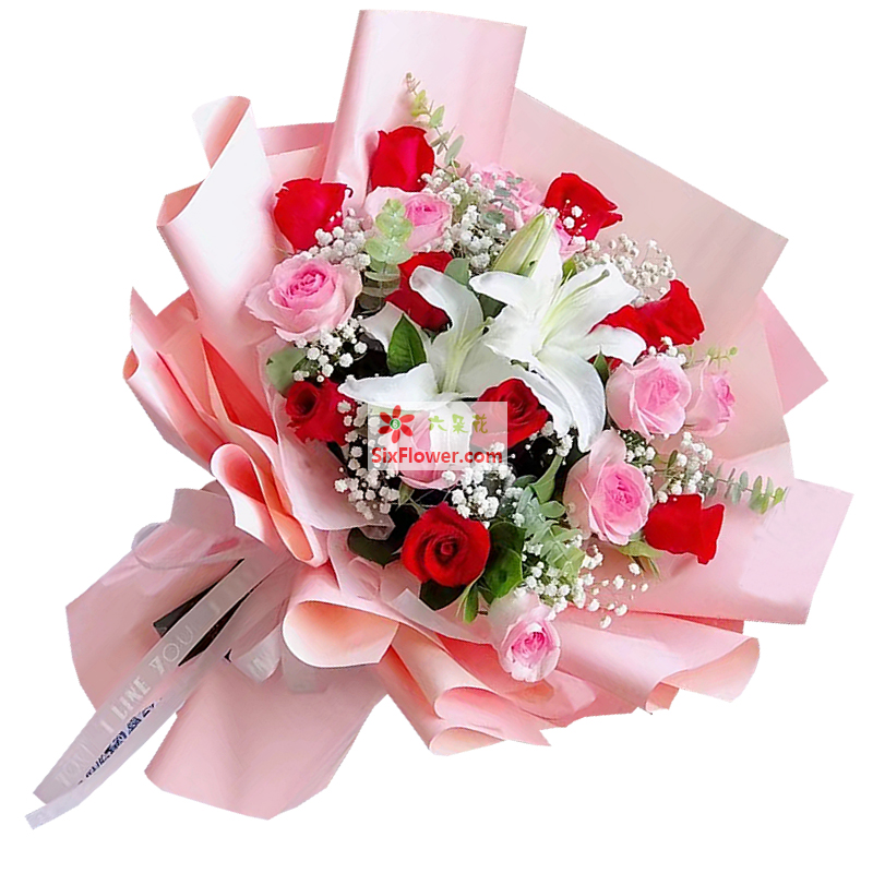 19朵玫瑰百合混搭，让所有的人都知道我爱你