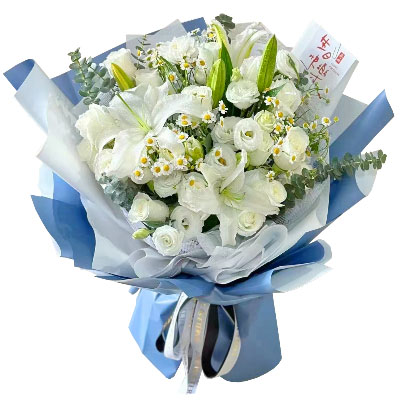 蚌埠11朵白玫瑰桔梗百合，爱永恒不息