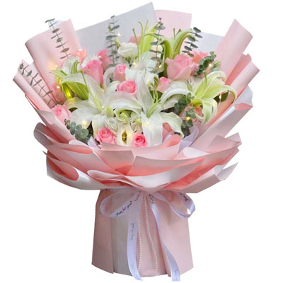 蚌埠16朵粉玫瑰百合,感情稳定坚固