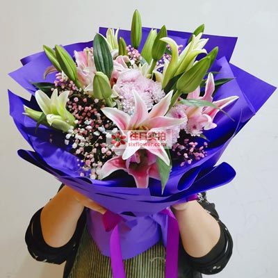 蚌埠6支粉色多头百合，真诚的问候
